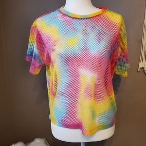 Forever 21 Rainbow Tie- Dyed Mesh Top Sz M